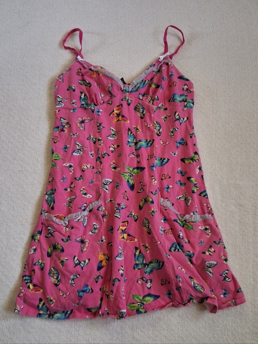 betsey johnson vintage y2k butterfly cut out pink coquette slip dress small